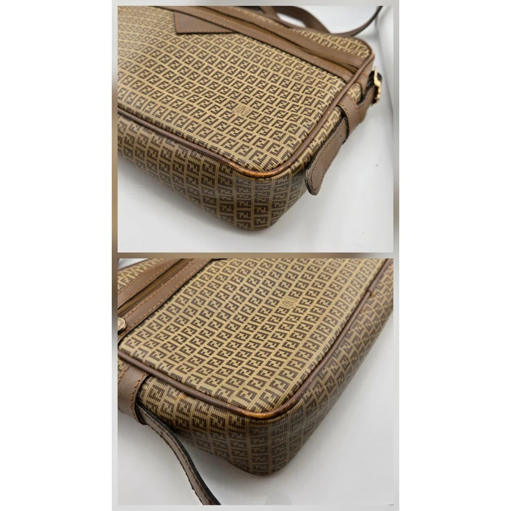 Fendi Vintage Zucca Monogram Crossbody Bag Brown Canvas Leather Camera Bag